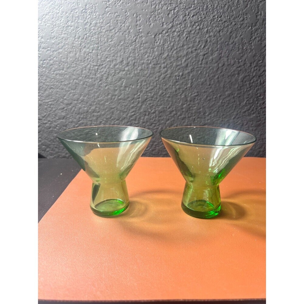 Vintage Martini Set of 2 Colorful Glass Green Serving Bowl 4"